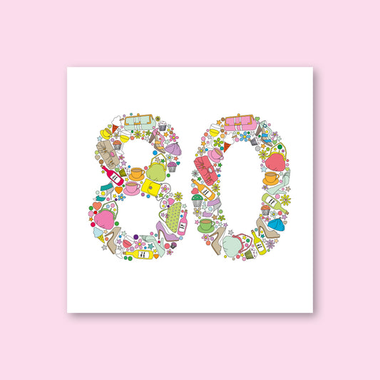 Female 80th Birthday Card - WHOLESALE PACK OF 6