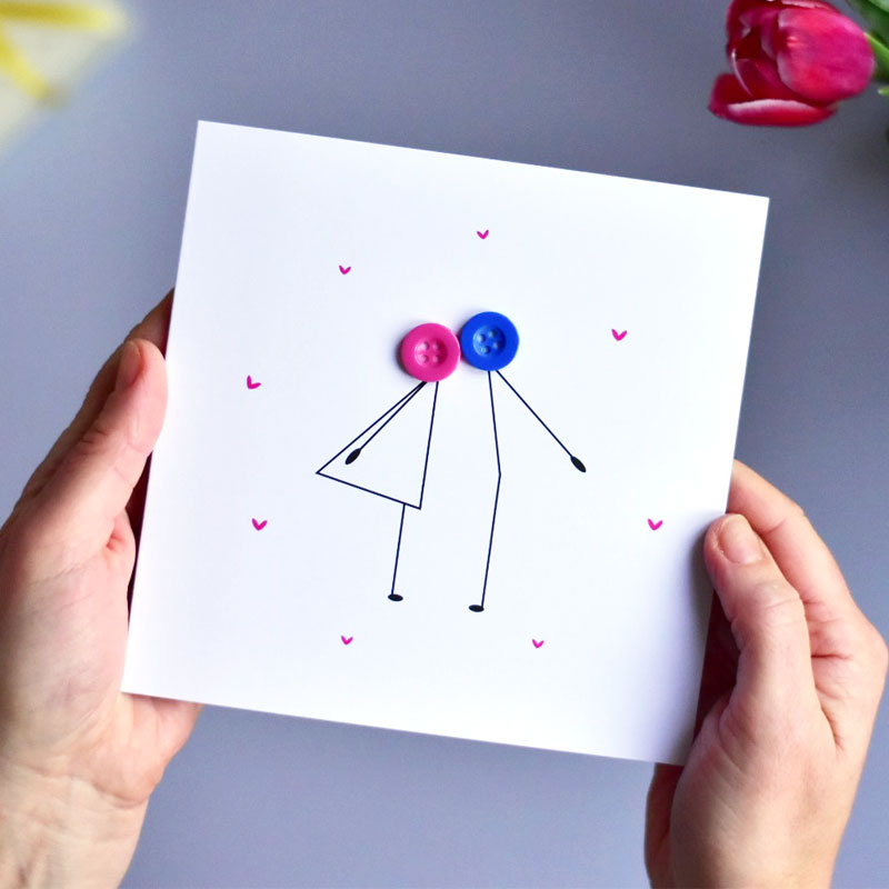 Kissing Button People Card