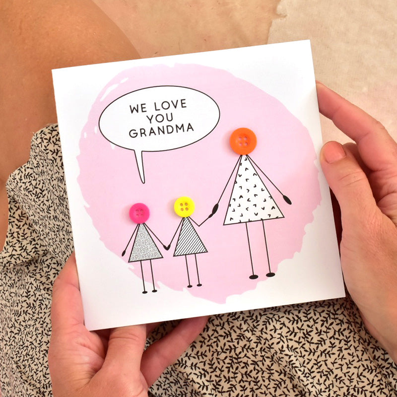 Love You Grandma Button People Card