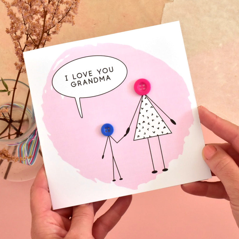 Love You Grandma Button People Card