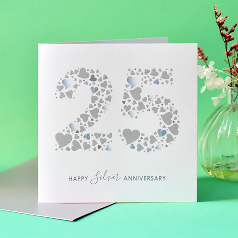 Lots of Love Hearts Silver Anniversary Card