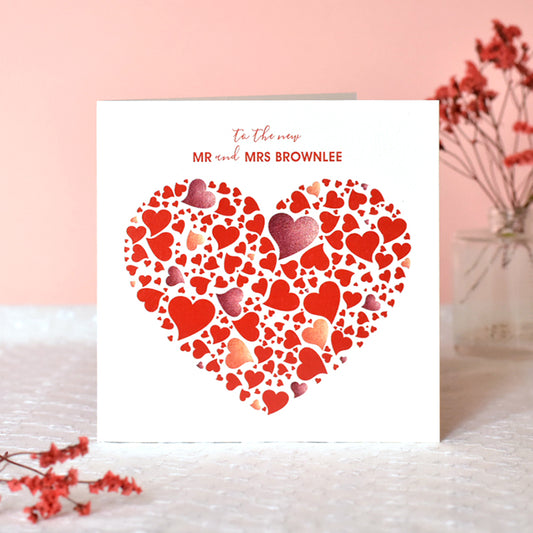 Personalised Love Hearts Wedding Congratulations Card