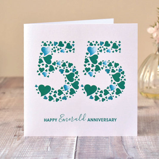 Emerald Wedding Card with Love Hearts